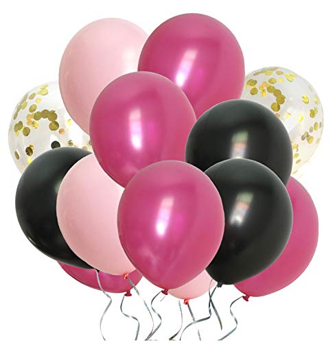 Hot Pink Balloons Assorted Black Gold Pink Party Decorations for Bachelorette Bridal Baby Shower Women Birthday (Latex Pink + Gold Confetti) by TSOTU - Used condition - US$8.78