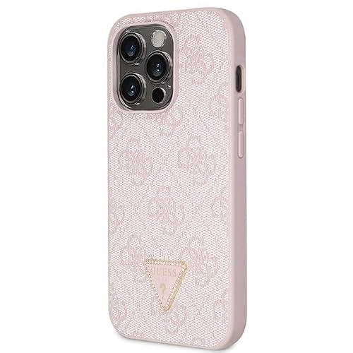 Guess GUHCP14LP4TDSCPP Coque pour iPhone 14 Pro 6,1" Rose Rigide Crossbody 4G Metal Logo