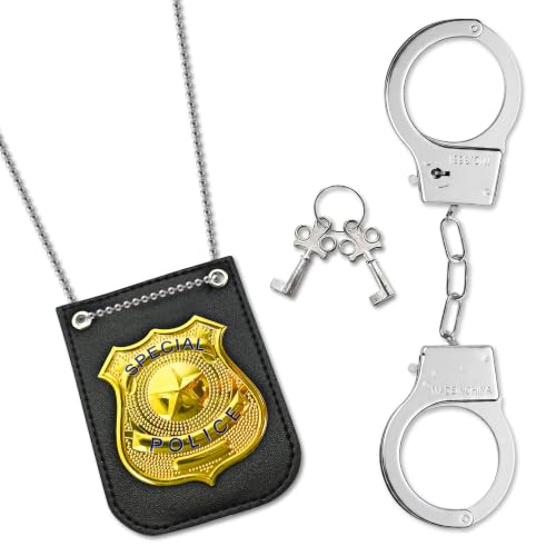 4E's Novelty Kids Handcuffs & Metal Badge Toy Police Set for Pretend Play