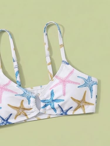 Image of COZYEASE Girls' 2 Piece Ditsy Floral Print Knot Front Ruched Triangle Bikini Swimsuit