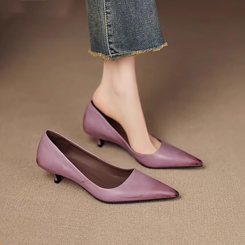Women's Leather Pointed Toe Closed Toe Kitten Heel Pumps Elegant Slip On Comfortable Low Heel Dress Shoes for Evening Party Wedding Office4