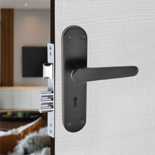Image of Milton Iron 8 Inch Mortise Lock Set with Lock Handle, Black, MHI-584