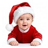 kockuu Santa Hat for Baby Red Velvet Fluffy Christmas Hat with Plush Brim and Comfort Liner for Baby Boys Girls Gift New Year Party Supplies