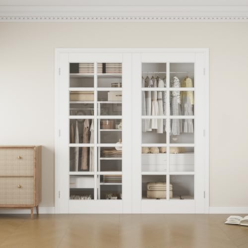 72' x 80' French Interior Door Slab (Double 36' x 80' 10-Lite Tempered Clear Glass Door Shakers Replacement Only, Without Hardware Kit & Frame), Pre-Finished & Paintable, Prebuilt Home Door Panels