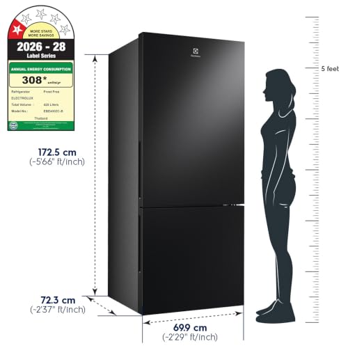 Image of Electrolux 425L 1 Star Double Door Refrigerator with AI CoolAssist, Bottom Mount Freezer, GreenZone Technology, Cooling 360, Inverter, Frost Free, UltimateTaste 700, EBE4302C-B, Charcoal Black