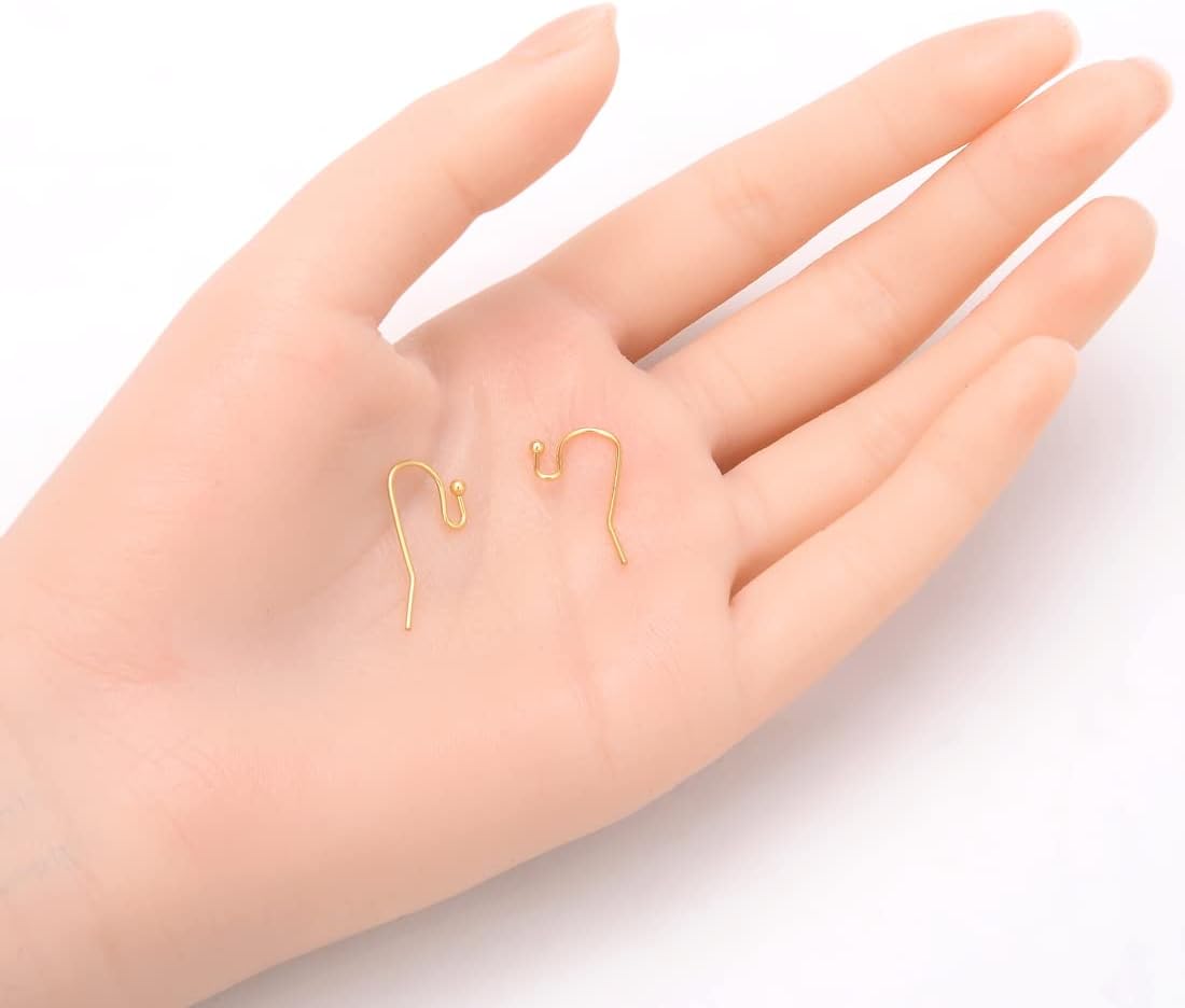 Adabele 200pcs Hypoallergenic Ball End Fish Earring Hooks 20mm 18K Yellow Gold Plated Brass Ear Wire for DIY Craft Earrings Jewelry Making CF206-G - Image 5