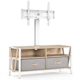 FITUEYES TV Ständer aus Holz TV Schrank mit Halterung Fernsehtisch TV-Möbel mit 2 Schubladen für Fernseher 37-75 Zoll Höhenverstellbar Drehbar Weiß bis zu 40kg Max. VESA 600 * 400 F05S3114M