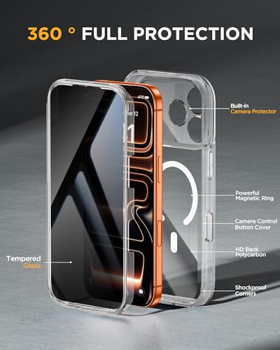 Image of miracase for iPhone 17 Pro Privacy Series Case, Magsafe, Clear | Built-in Privacy Screen Protector | 360 Full Protection | Colored Bezel & Clear Back | Shock-Absorbent | 6,3 Inch