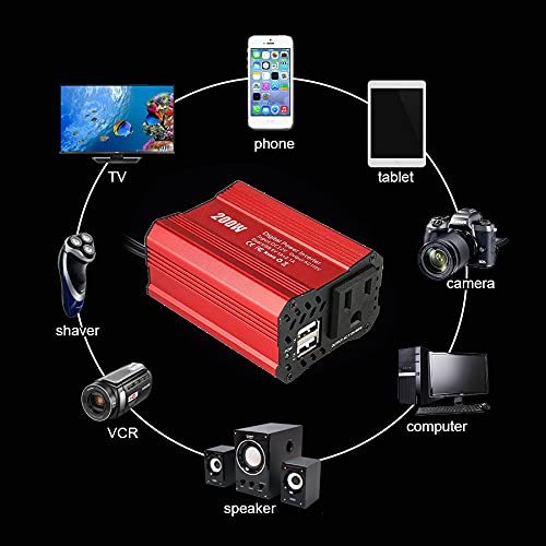 Inversor,Inversor 12v 220v Inversor de alimentación del automóvil de 200W 12V 220V y AC 110V Convertidor Auto Cargador Convertidor Adaptador Modificado Onda sinusoidal(12V 220V)