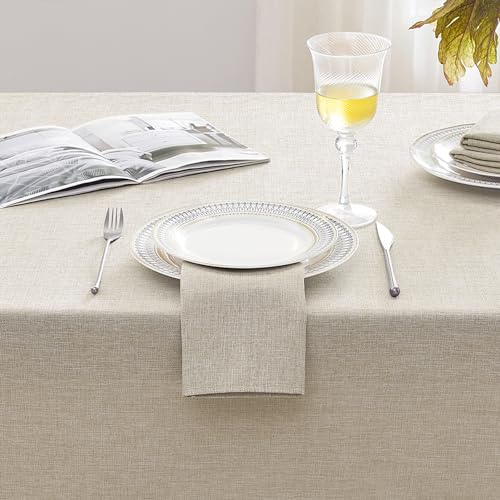 Softalker Cream Table Cloth Rectangular 140x200 cm Faux Linen Wipeable Tablecloths Water Resistant Dining Table Cover Elegant for Coffee Outdoor Party Spring Garden Kitchen Small Tabletop Decoration - Image 4