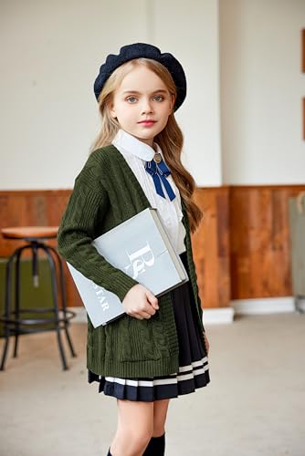 Image of Arshiner Girls Open Front Cardigan Long Sleeve Casual Kids Fall Clothes Solid Thick Chunky Sweater Coat with Pockets