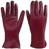 Zjjseloru Womens Clod Weather Gloves Lambskin leather Wool Lined, Non touch screen, Red, M