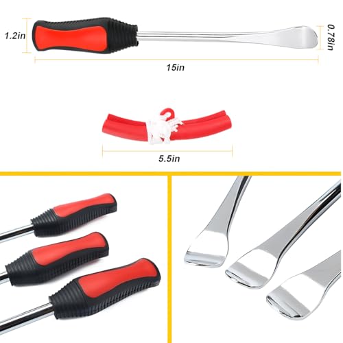 Image of Zpana 15 inch Tire Spoons Kit, Steel Motorcycle Tyre Changing Lever Tool Set with 3 Rim Protectors 12 Valve Caps 10 Cores 1 Wrench & Bag, Universal for for Dirt Bike Lawn Mower Bicycle