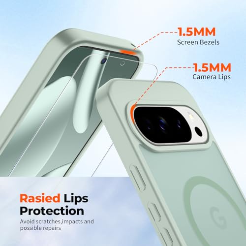 Image of SUPFINE Magnetic for Google Pixel 10 Pro Case /Pixel 10 Case with Screen Protector, (Built-in Magnets) ((Military Grade Drop Protection) Slim Translucent Shockproof Phone Case,Light Green