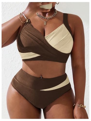 Bikini drapé grande taille maillot de bain taille haute effet ventre plat - 2