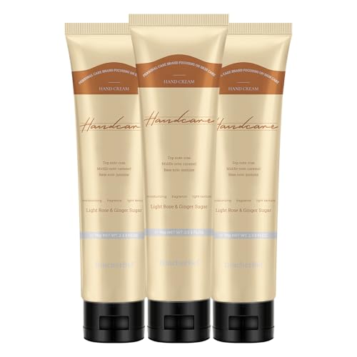 DincherBel 3 Pack Refreshing Hand Cream, Everyday Hand Cream with Niacinamide (Vitamin B3) to Refresh Skin and Vitamin C to Help Soothe the Skin, Light Rose & Ginger Sugar Scent, 2.33 oz each