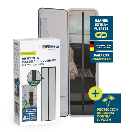 HOBERG Cortina mosquitera para caravanas | Puerta mosquitera con bandas magnéticas XXL | Mosquitera para caravanas | Mosquitera antipolen 60 x 180 cm, autocierre