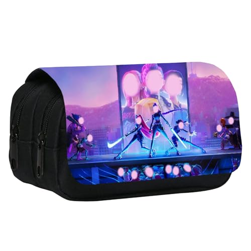 MLPKOI Huntrix Federmäppchen 3 Fächer, Federpenal Für K-pop Fans, Große Kapazität Pencil Case, Hunters Mäppchen mit Grossem Fassungsvermögen, Hunters Merch, Zippered Desk Organizer, für Schule & Büro