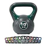 POWRX Kettlebell de hormigón 10 kg - Pesa Rusa con Revestimiento de Vinilo - Base con Goma Antideslizante + PDF Workout (Verde)