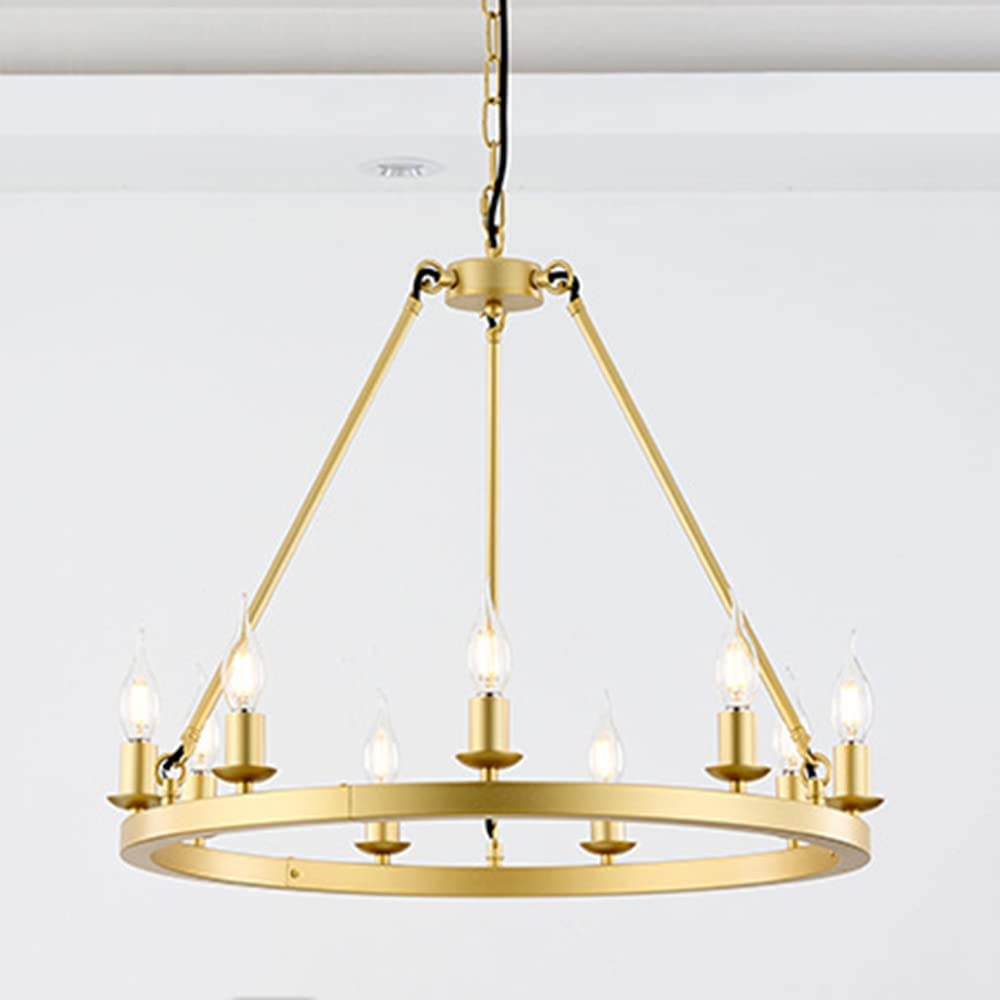 HXYSXHJUO Modern Wagon Wheel Entryway Light Fixture Ceiling Wrought Iron Chandelier Hanging Lamps For Hallway Dining Room Over Table 9 Lights