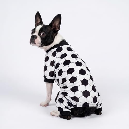 Image of Fitwarm Soccer Dog Fleece Pajamas, Cozy Winter Clothes for Small Dogs Boy Girl, Funny Pet Clothes, Black, White, XL