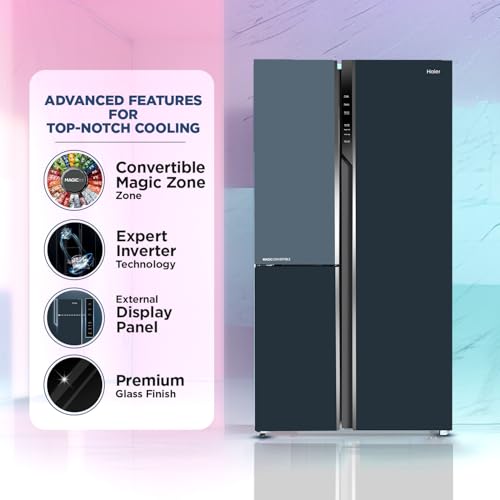 Image of Haier 598L 3Star Vogue 3-Door Side by Side Frost Free Refrigerator|Expert Inverter Technology|Digital Display Panel|Triple Twist Ice Maker|Deo Fresh Technology (HRT-683GOG, Grey Onyx Glass)