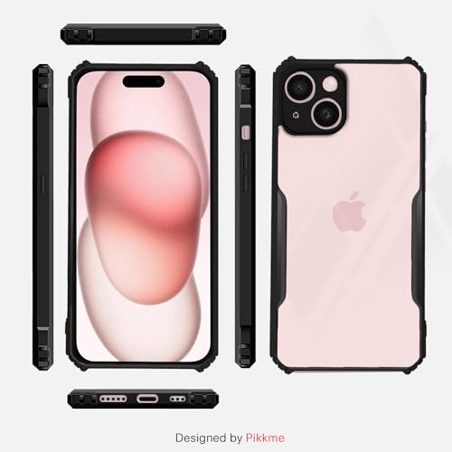 Image of Pikkme Back Cover | Crystal Clear Transparent Back | Ultra Hybrid | Full Camera Protection | Raised Edge | Bumper Back Case for iPhone 15 (Black)