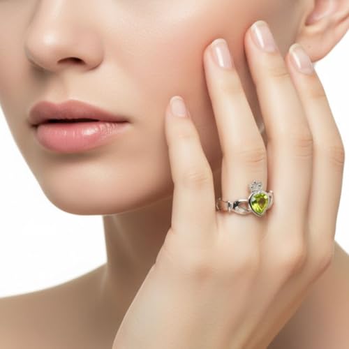 Image of Choose Your Color Natural Gemstone Irish Claddagh Silver Ring Friendship Love 55 Carat Brand Size 5 to 12