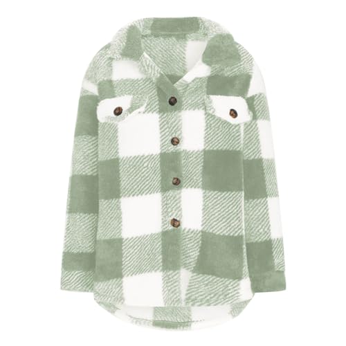 Women Plaid Fleece Flannel Shacket Fuzzy Sherpa Casual Jackets Long Sleeve Button Down Shirts Fall Winter Clothes 20242