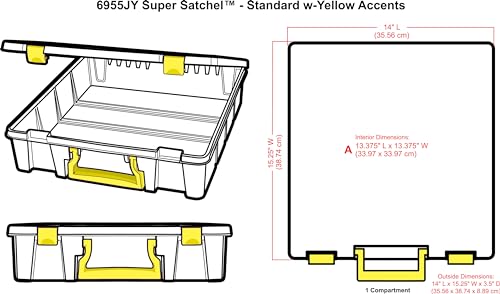 Image of ArtBin Super Satchel 1-Compartment Craft Storage Box, Yellow Latches | One Open Compartment, 15.2 x 8 x 6.2 Inches, Secure Latches, Stackable, Clear Durable Polypropylene