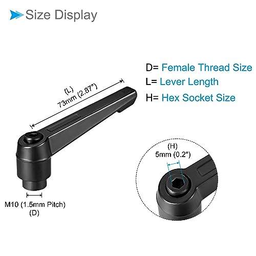 Image of Clamping Lever Handles, M10 Female Thread 73mm Lever, Adjustable Quick Release Locking Rotating Knobs Black - (Applications: for Lathe Machinery), 2-Pieces