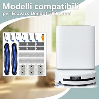 Homruich 24 pezzi di Accessori per Ecovacs Deebot T80 Omni/T80 Aspirapolveri, 2 Spazzole Principali,2 Rulli di Pulizia Mopp,6 Filtri,6 Sacchi di Polvere,6 Spazzole Laterali,2 Strumenti di Pulizia