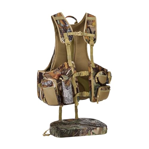 AMHEH Tactical Outdoors Vest for Men Hunting Vest with Magnetic Seat Cushion Game Pouch Adjustable Breathable Gear Accessories