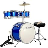 NUOSHENG Kids Drum Set 3-Piece for Beginners, 13 Inch Drum Kit with Adjustable Throne, Cymbal, Pedal & Drumsticks, Junior Drum Set with Bass Tom Snare Drum, Blue