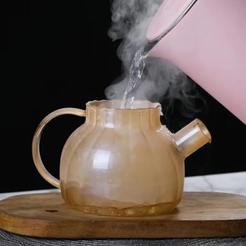 Image of PrimeWorld Premium Amber Glass Teapot with Lid - 1 Litre | Elegant Glass Pitcher for Hot Water, Milk & Serving (1 Pc)