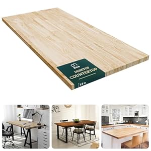 Bme Hevea Solid Wood Butcher Block Countertop, Unfinished Butcher Block Table Top for DIY Washer Dryer/Island/Kitchen Countertop, 3ft L x 36″W, 1.5in Thick