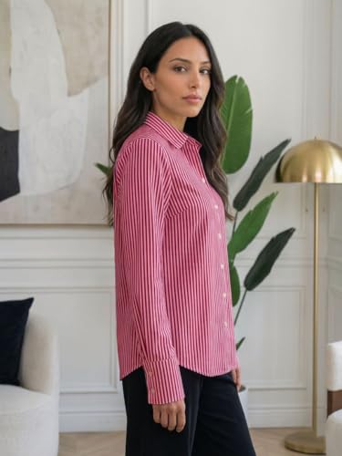Image of OOMPH! Women Striped Smart Casual Shirt | Long Sleeve Casual & Office Wear | Comfortable, Breathable, Stylish Formal Top for Daily Work & Smart Casual Look