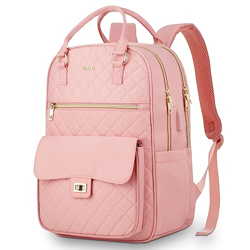 Image of Backpack Boogbag for Women,Cute School Backpack for Teen Girls with Laptop Compartment,Quilted Stylish Computer Bag Big Book Bag for College Student Work,Pink