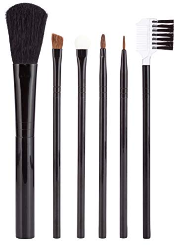 6-Piece Cosmetic Makeup Brush Set and Travel Pouch, Includes Powder Brush, Eye Applicator, Lip Brush, Lash Comb, Eye Shadow Brush, and Eyeliner Brush