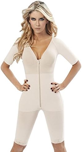 Sofia V-Neck Short Sleeve Body Shapers with Zipper (4X) Nude