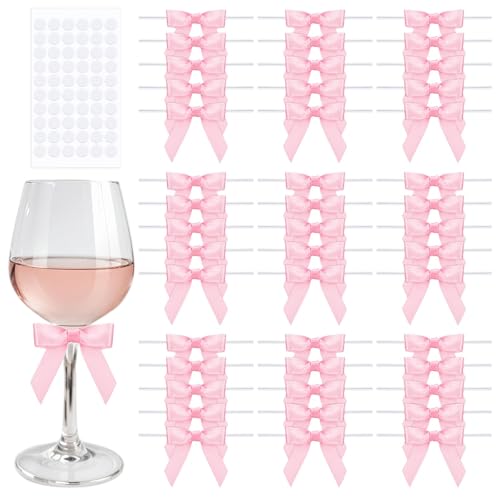 woric 60 PCS Mini Pink Bows 2.5 Premade Twist Tie Bows for Crafts