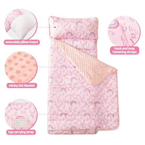 image for Viviland Toddler Kid Nap Mat for Preschool, Girls Pink Rainbow Slumber