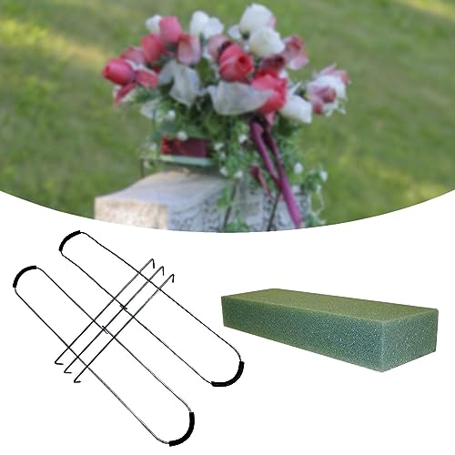 Headstone Tombstone Flower Saddle Decorations with Floral Foam Sturdy Rustproof Metal Cemetery Gravestone Saddles Graves Saddle for Cemetery Outdoor Yard Lawn Headstone Flower Sadd image 5