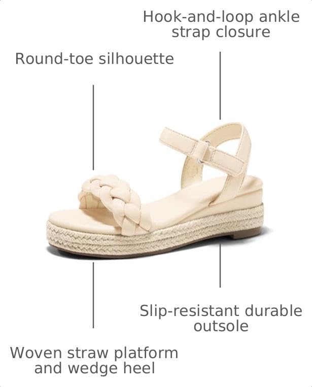 Image of Coutgo Girls Platform Sandals Espadrille Braid Open Toe Ankle Strap Wedge Sandals Summer Dress Shoes for Toddler /Little /Big Kids
