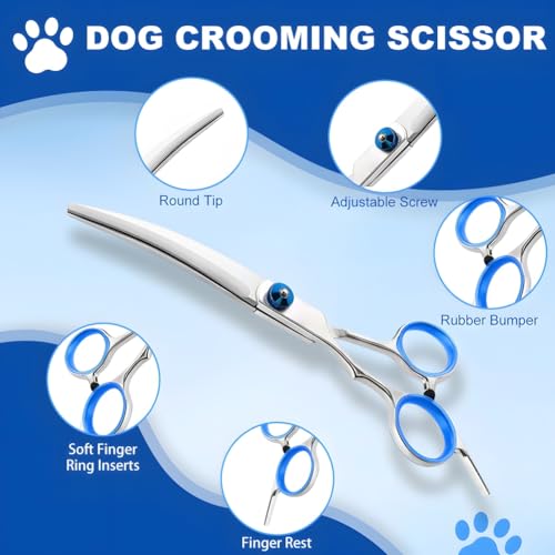 4er-Pack Profi Hundeschere Set Fellschere Katze, 1 Effilierschere, 1 Gerade Schere, 1 Fellpflegekamm, 1 Gebogene Schere für Hund Katze Haar Pflege für Ganzkörper, Gesicht, Nase, und Ohr