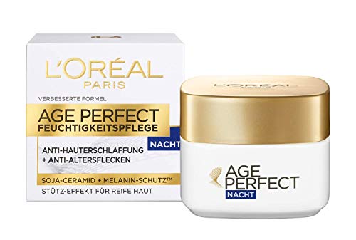 L'Oréal Paris Nachtpflege, Age Perfect, Anti-Aging Feuchtigkeitspflege, Stütz-Effekt und Anti-Altersflecken, Für reife Haut, Mit Soja-Ceramid und Melanin-Schutz, 50 ml