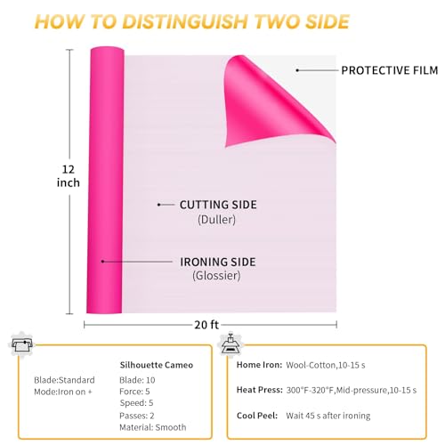VinylRus Heat Transfer Vinyl-12” x 20ft Neon Pink Iron on Vinyl Roll for Shirts, Fluorescent Hot Pink HTV Vinyl for Silhouette Cameo, Easy to Cut & Weed by VinylRus - Image 4