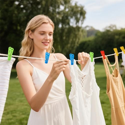 lohey 48Pcs Pegs for Washing Line with Bag, Windproof Plastic Washing Line Pegs, Non-Slip Strong Grip Laundry Clips, Perfect for Indoor Outdoor Drying, Home Garden Essential - Image 6