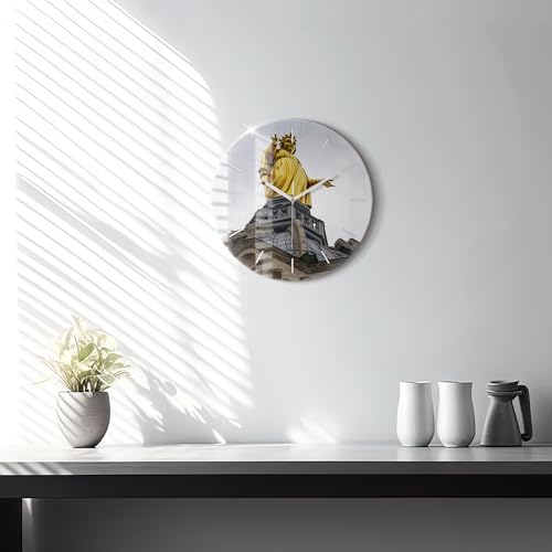 Horlogerie moderne d'exception en verre Wallfluent 30 cm statue de Lyon