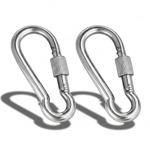 Image of Heavy Duty GI Carabiner Hook Screw Lock | High Tempered Galvanized Iron Snap Hook | Rust Resistant | Home Utility & Multipurpose Use (Pack of 2)